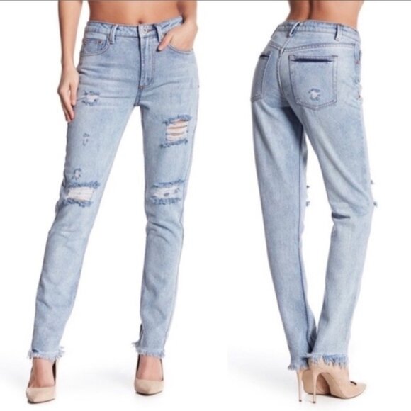 Dance & Marvel Women's Jeans Distressed High Waist Straight leg Light Wash Small - Picture 1 of 11